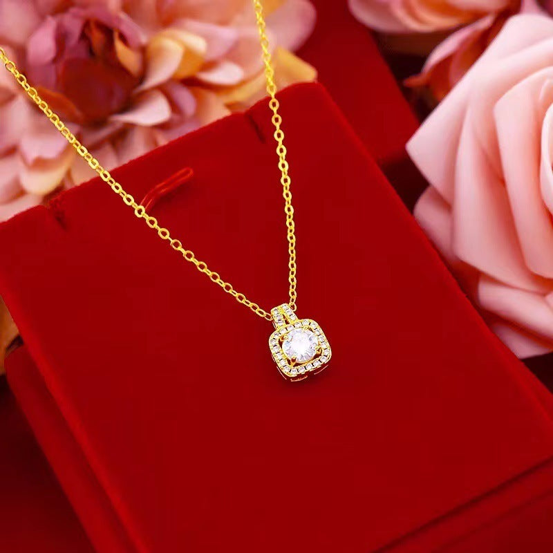 Gold-Tone Zircon Gem Jewelry Set Choker Necklace, Stud Earrings, and Statement Ring for Women