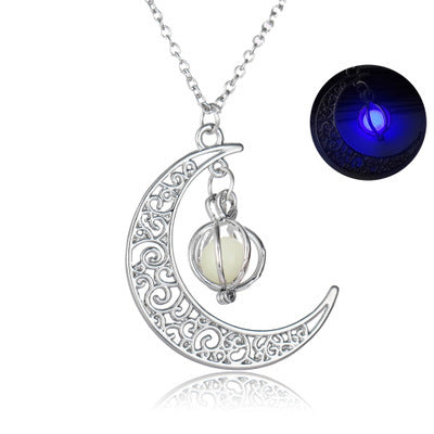 Glowing Crescent Pendant for Women Luminous Moonstone Healing Necklace