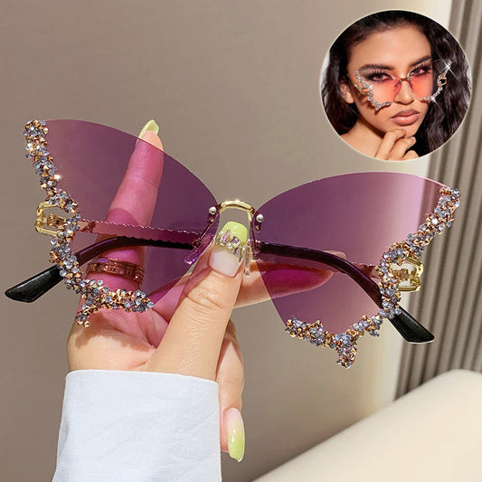 Luxury Diamond Butterfly Rimless Oversized Sunglasses Vintage Y2K Women’s Eyewear Shades