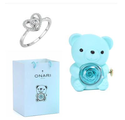 Eternal Rose Teddy Bear Gift Box with Rotating Necklace Case Romantic Valentine's Day and Wedding Jewelry Storage for Women