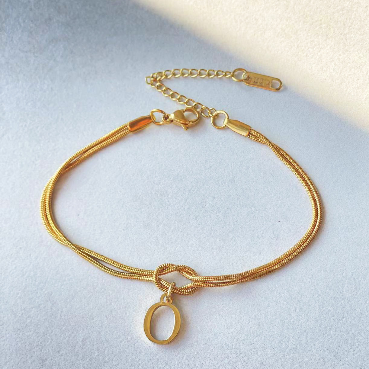 Personalized Love Knot Initial Bracelet Gold Snake Chain Stainless Steel Jewelry for Couples