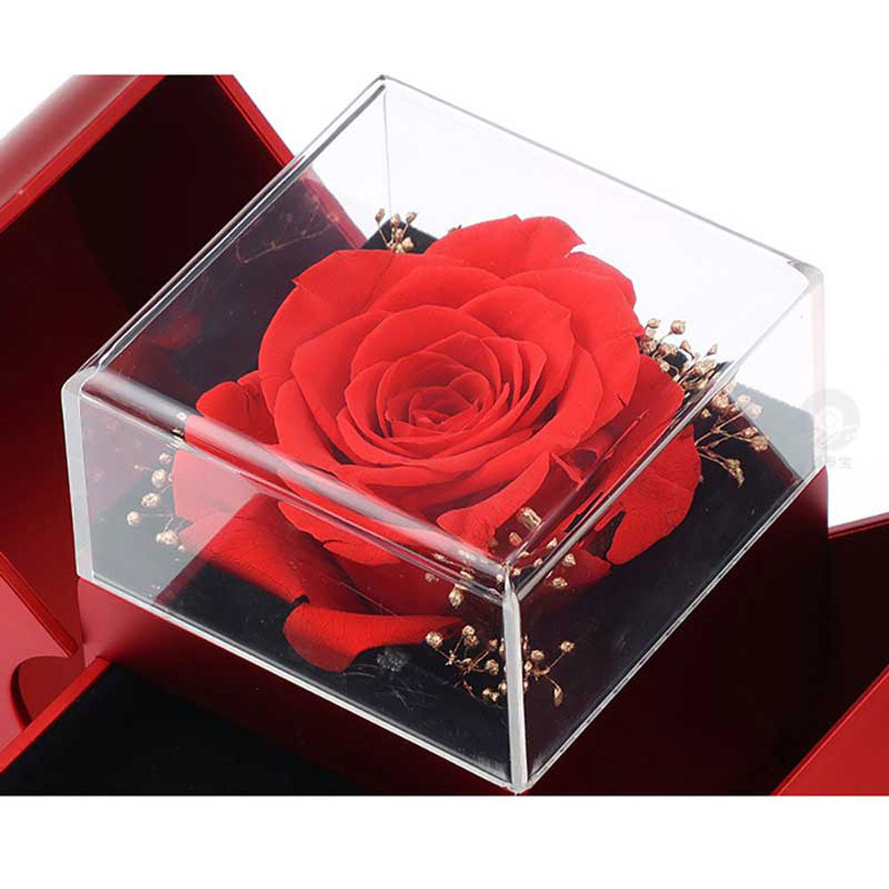 Red Apple Jewelry Box with Eternal Rose and Necklace Ideal Gift for Valentine's Day, Mother's Day, and Christmas