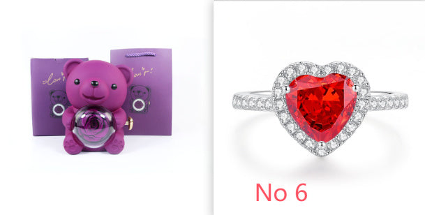 Eternal Rose Teddy Bear Gift Box with Rotating Necklace Case Romantic Valentine's Day and Wedding Jewelry Storage for Women