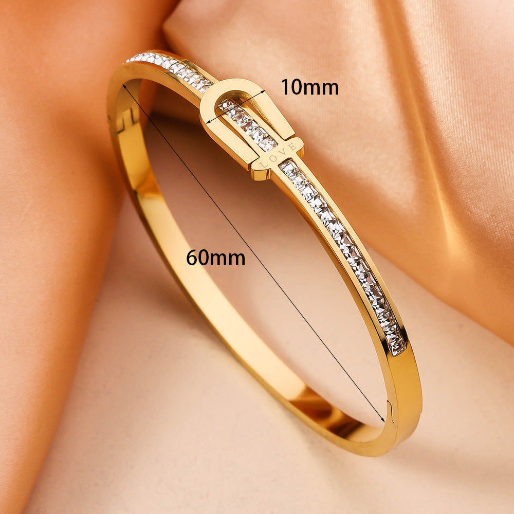 Gold-Plated Stainless Steel Bangle Bracelet Elegant Fashion Jewelry Gift for Women