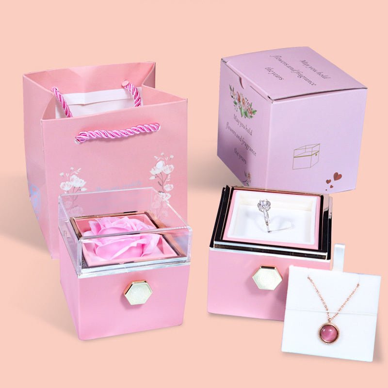 Rotating Soap Flower Rose Jewelry Gift Box Creative Packaging for Women