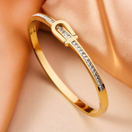 Gold-Plated Stainless Steel Bangle Bracelet Elegant Fashion Jewelry Gift for Women