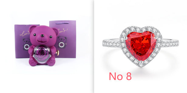 Eternal Rose Teddy Bear Gift Box with Rotating Necklace Case Romantic Valentine's Day and Wedding Jewelry Storage for Women