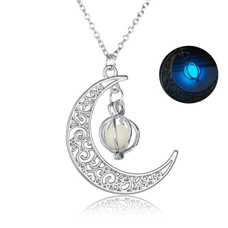 Glowing Crescent Pendant for Women Luminous Moonstone Healing Necklace