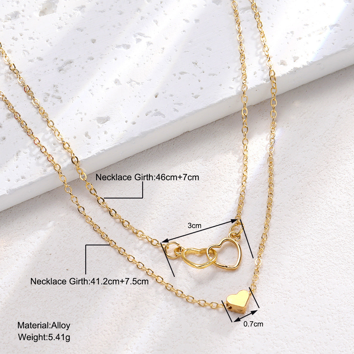 Double-Layer Heart and Cross Pendant Necklace Classic Gold Heart-Shaped Jewelry for Women