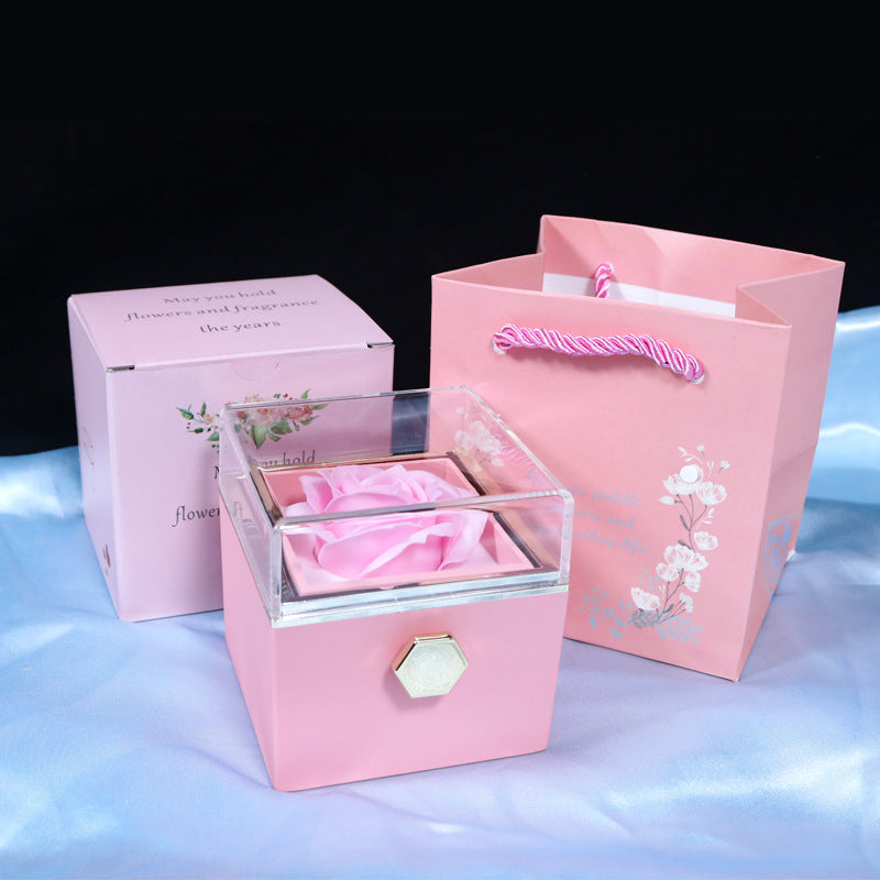 Rotating Soap Flower Rose Jewelry Gift Box Creative Packaging for Women