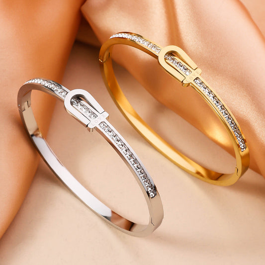 Gold-Plated Stainless Steel Bangle Bracelet Elegant Fashion Jewelry Gift for Women